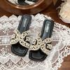 2025 spring and summer new large size flat slippers women wear soft bottom versatile pearl beach sandals