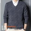 Hengyuanxiang Men's V-Neck Thickened Knit Sweater
