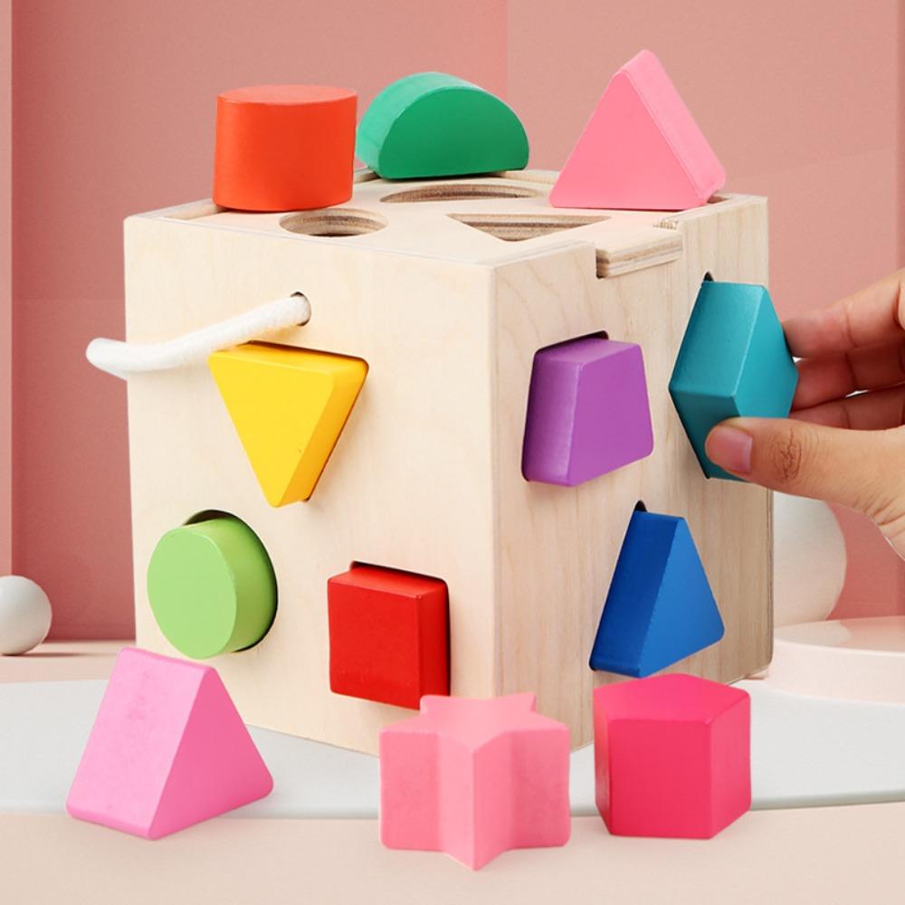 13 Hole Montessori Shape Sorter Square Box Building Blocks Montessori Shape Matching Toys  Baby