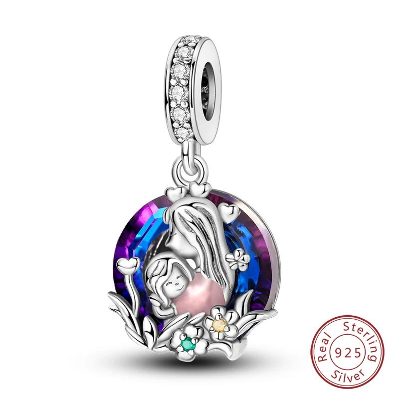 100% Copper Blue Round Crystal Life Tree Angel Star Moon Pendants Charms Fit Original Bracelets Diy Jewelry