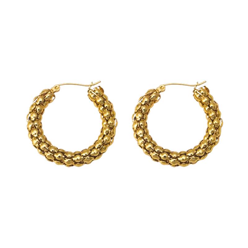 18K Gold Stainless Steel Retro Hong Kong Style Versatile Hollow Earrings for Women