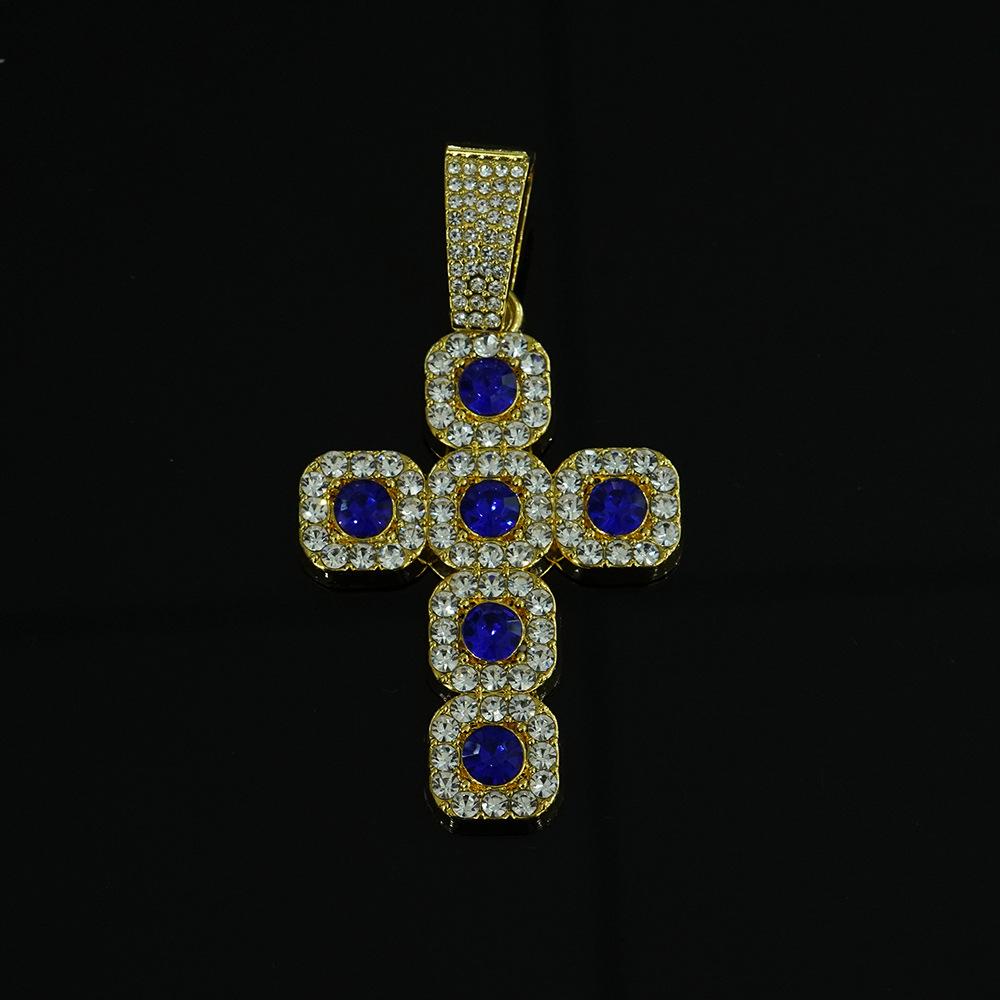 Wish Personality Big Diamond Cross With Cuban Chain Men'S And Women'S Pendant Hip Hop Rap Necklace
