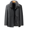 Men's Plus Size Fur Collar Leather Jacket - Warm Winter Outerwear for Middle-Aged Dads