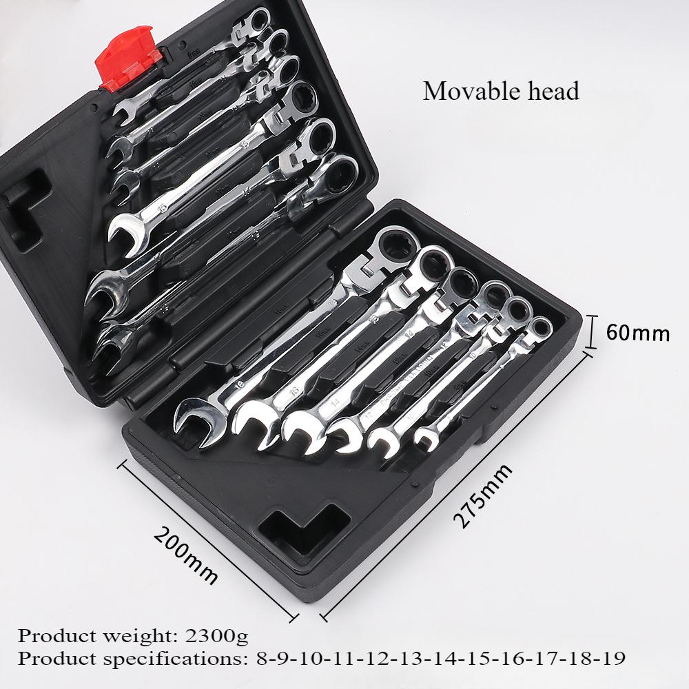 12-Piece Flex-Head Ratcheting Wrench Set Metric 8mm-19mm Tools,72-Teeth Combination Ended Spanner kits Chrome Vanadium Steel