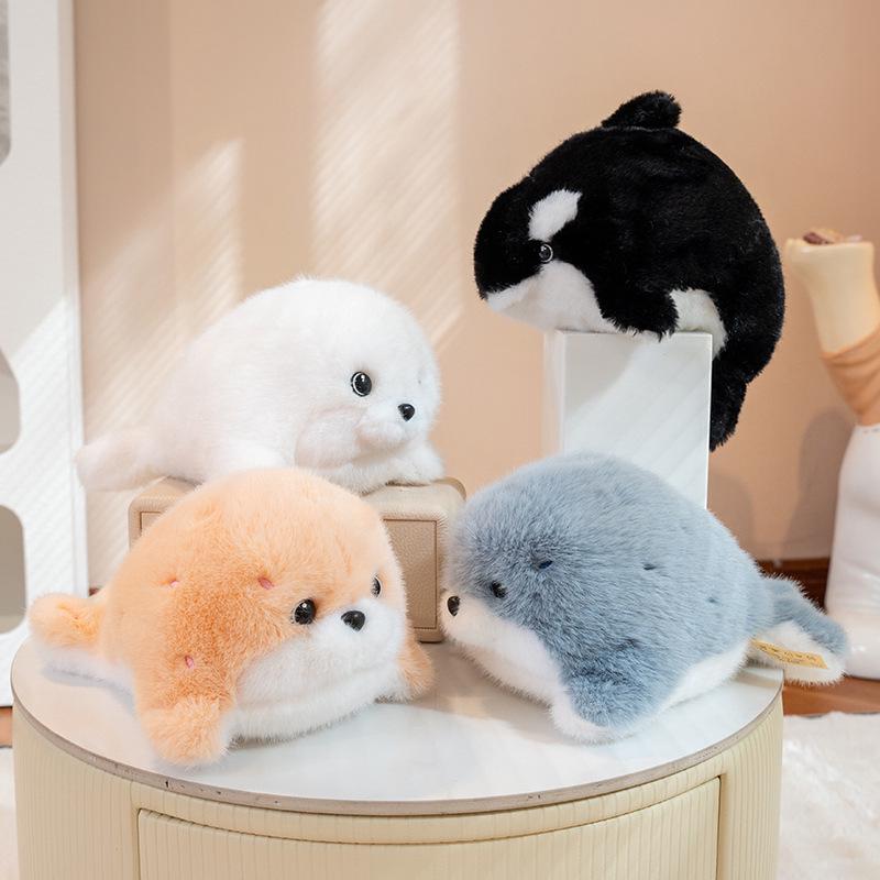 Cute Baby Seal Plush Toy with Orca Figure - Adorable Aquarium Animal Doll
