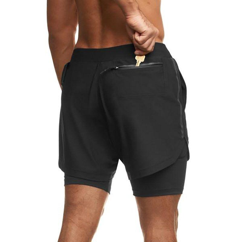 Running Exercise Shorts Men's Fashion Summer Muscle Sports Brother Fitness Double-Layer Pants Quick-Drying Breathable Knee Length Pants