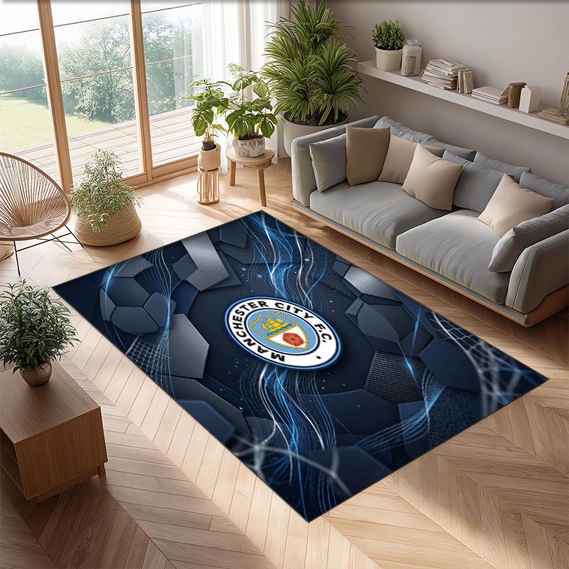 Manchester City Printed Flannel Area Rug Non Slip Soft Polyester Floor Carpet Indoor Decor Mat for Bedroom Living Room Sofa