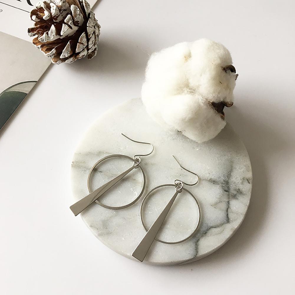 

Women Simple Retro Long Geometric Circle Fashion Earrings Silver #1
