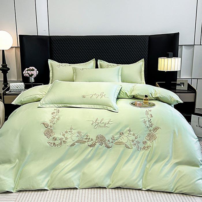 

Элегантный хлопковый матовый четырехпредметный постельный комплект: Однотонная простыня и пододеяльник, приятные к коже. 2.0m Bed Sheet Set [Duvet 200X230] Four-Piece Set