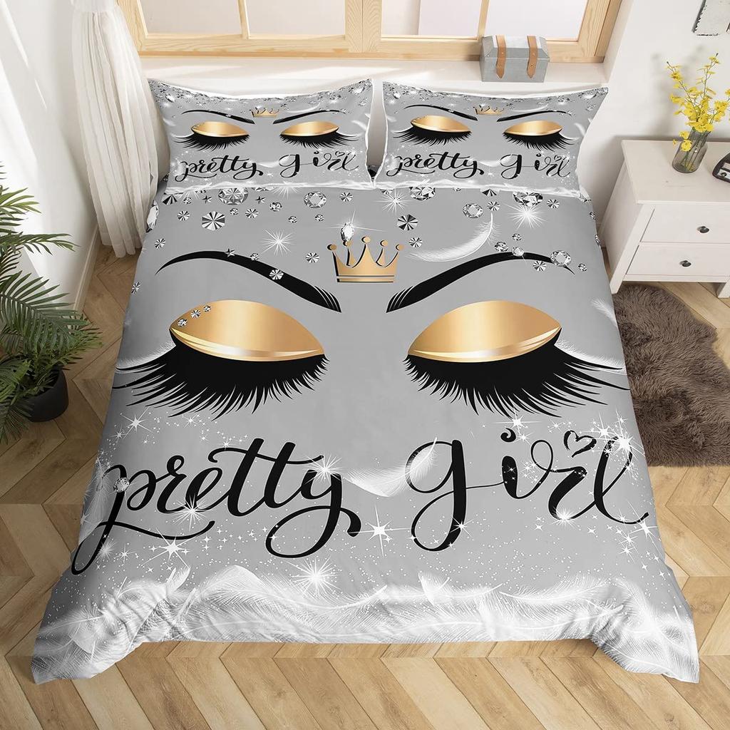 Black Eyelash Duvet Cover Set Girls Women Kids Eyelash Bedding Set Closed Eyes Pattern Design Queen King Comforter Cover Sets