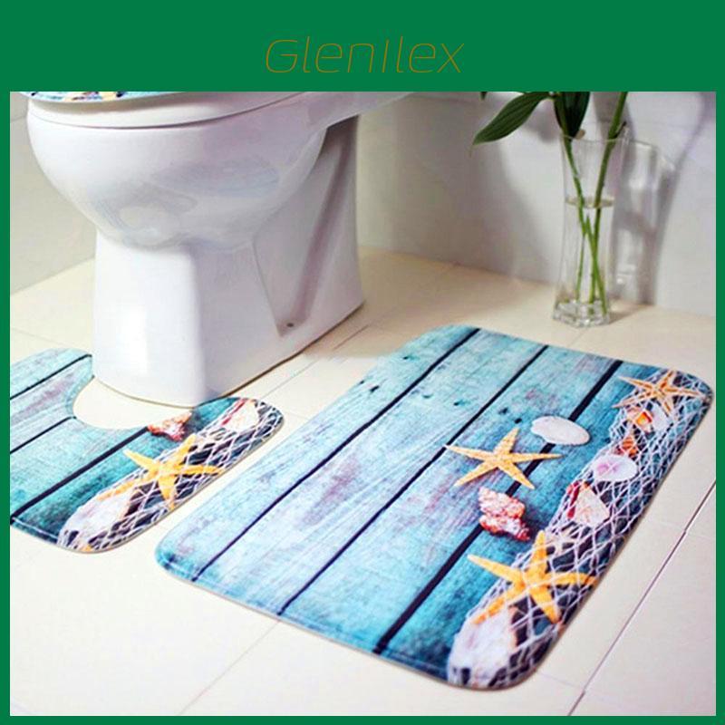 Comfortable Absorbent 3pcs Beach Inspired Nonslip Bathroom Mat Toilet Rug And Seat Cover