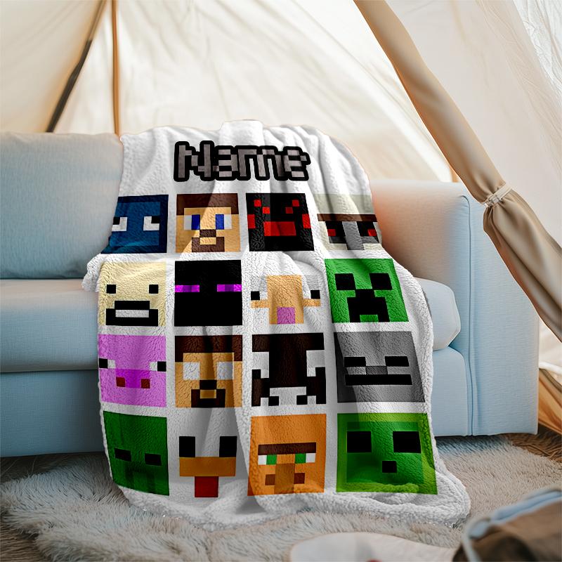 Personalized Custom Name Blanket - Minecraft Print Design,Blanket for Sofa,Bed,Travel,Camping - Soft and Warm, Great Gift