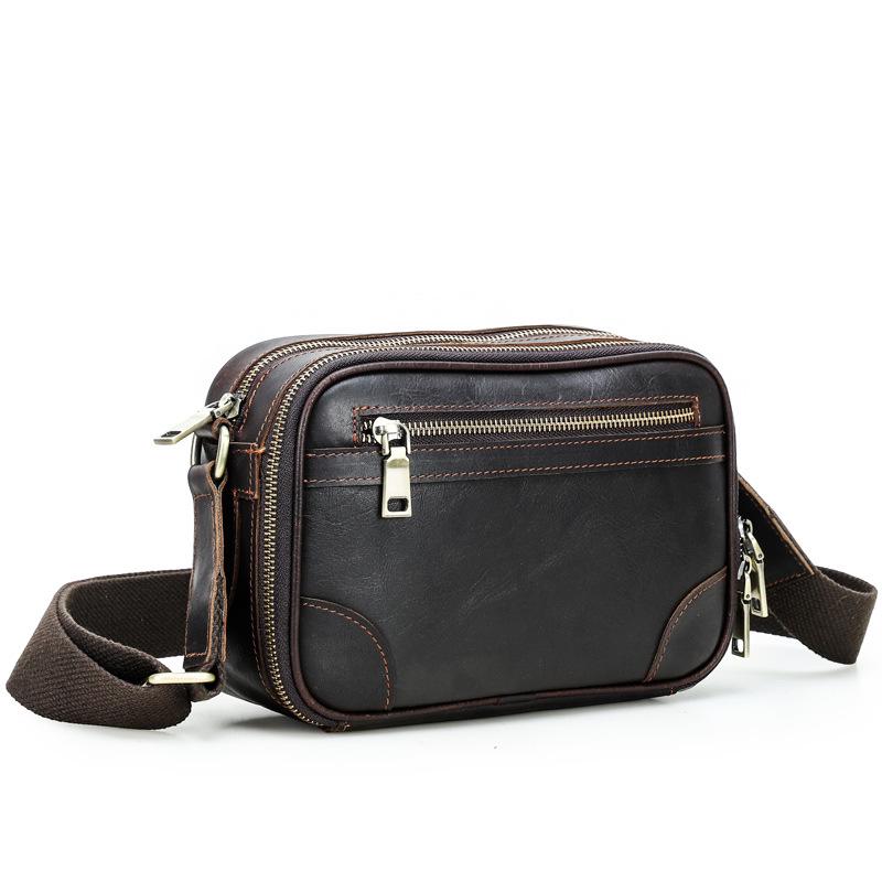 Black Angel Men s Genuine Leather Crossbody Bag with Card Slots and Multi-functional Chains