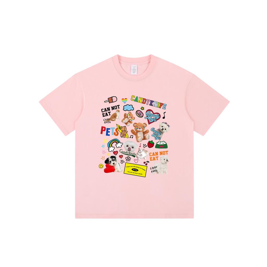 Ulzzang Cartoon Print Drop Shoulder Short Sleeve T-Shirt for Men & Women - Loose Fit