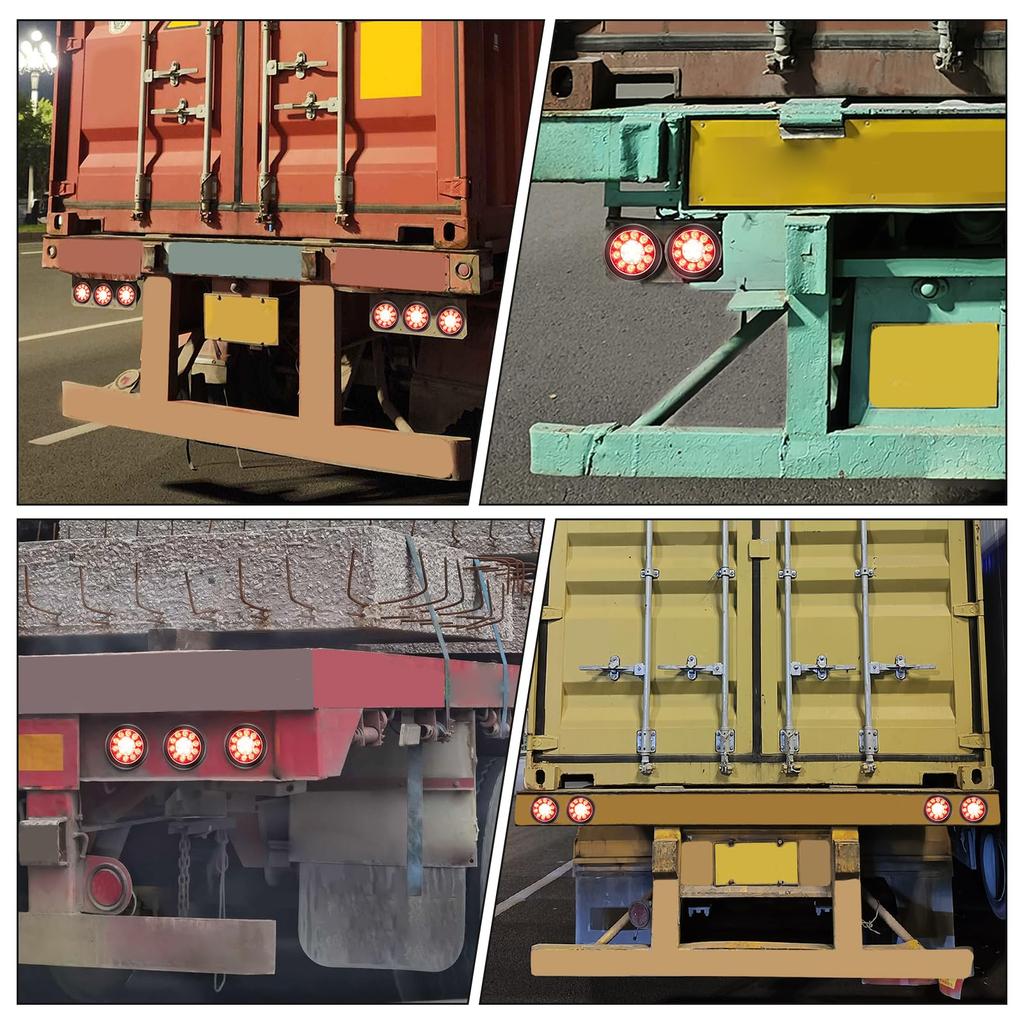 Round LED Trailer Tail Lights Rubber Ring Grommet Mount 16 LED Stop Brake Tail Running Reverse Backup Lamps for Trailer Trucks 12-24V White/Red,