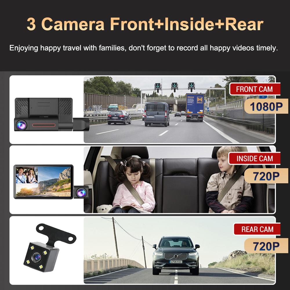 Three Recording High-definition Night Vision 3-channel Reversing Camera Integrated Car Driving Recorder