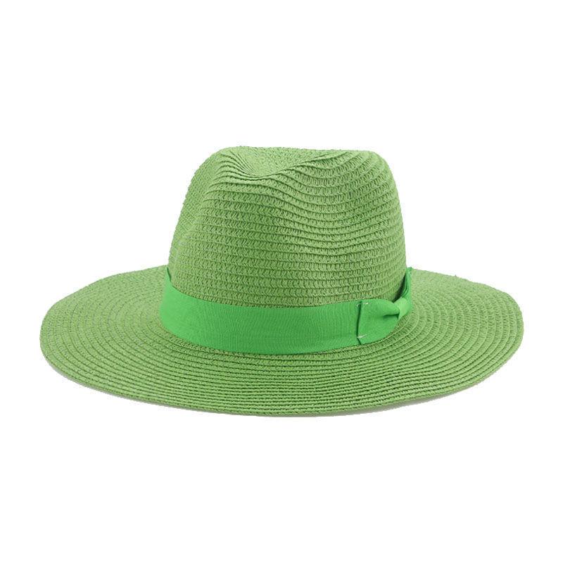 Straw hat beach hat Panama solid color bow casual men's and women's Tibetan cowboy hat sunshade European and American popular hat