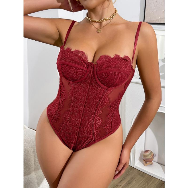 Body Sexy in Pizzo da Donna Scollo a V Design Cut-Out Leggero Traspirante Senza Imbottitura Perfetto per Pigiami o Abbigliamento Casual