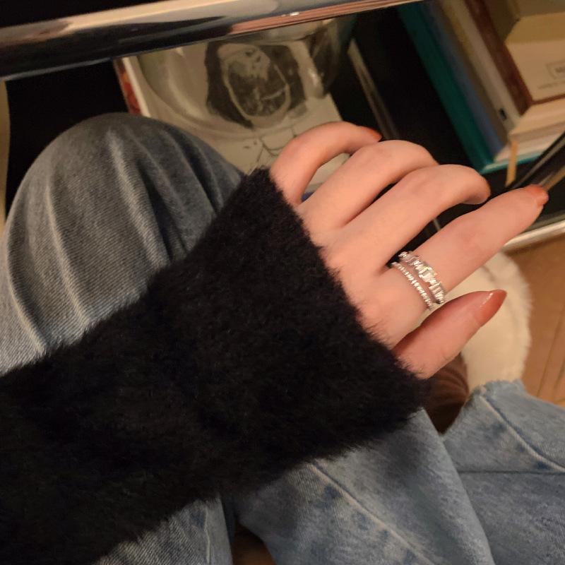 Exquisite Zircon Double-Layer Ring, Female Tide Light Luxury Niche Design, Advanced Sense Row Diamond Index Finger Ring, Open Ring.