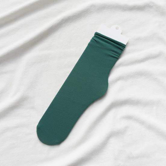 1 Pair Women Socks Mid-tube Curled Edge Japanese Style High Elasticity Anti-slip Thin Soft Breathable Sweat-absorption Anti-shrink Sports Piled Socks