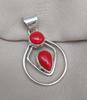 Red Coral Pendant: Two-Stone 925 Sterling Silver Boho Necklace