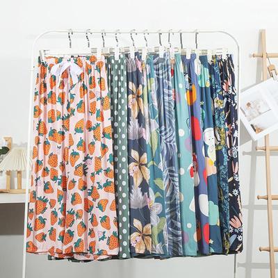 Women's Plus Size Cotton Rayon Pajama Pants, Cartoon Floral Print, Loose Nine-Point Beach Pants, Outdoor Wear