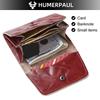 HUMERPAUL Ladies wallet first layer cowhide solid color convenient retro style short coin purse credit card storage leather solid color card case