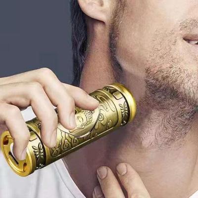 Mini-USB-Rasierer, geräuscharmer Motor, kratzfest, antike Messingfarbe, waschbar, Elektrorasierer für den Außenbereich, mit Reinigungsbürste