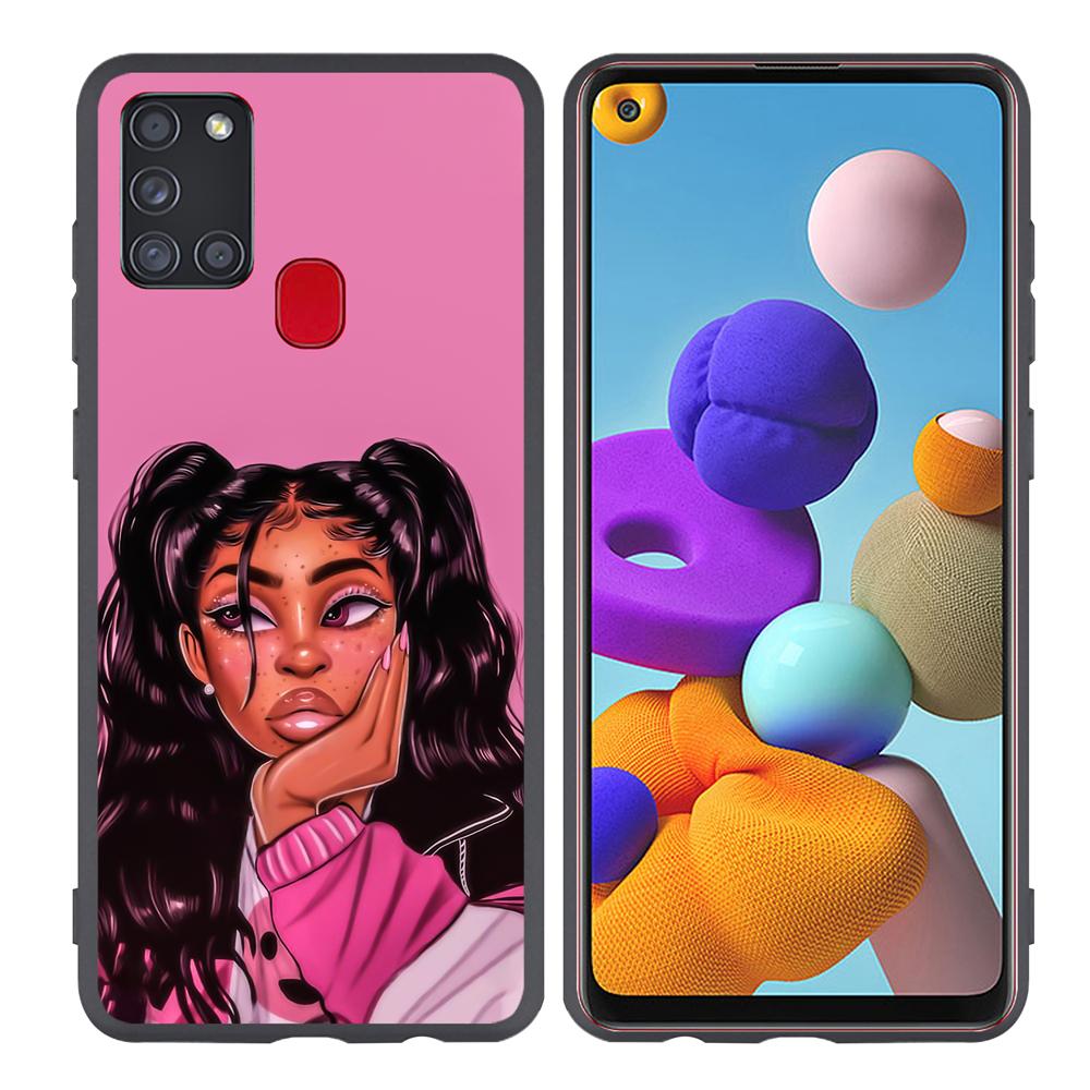 Cartoon Black Girls Printed Soft Mobile Phone Case for Samsung Galaxy A54 A32 S25 Matte Finish Shockproof