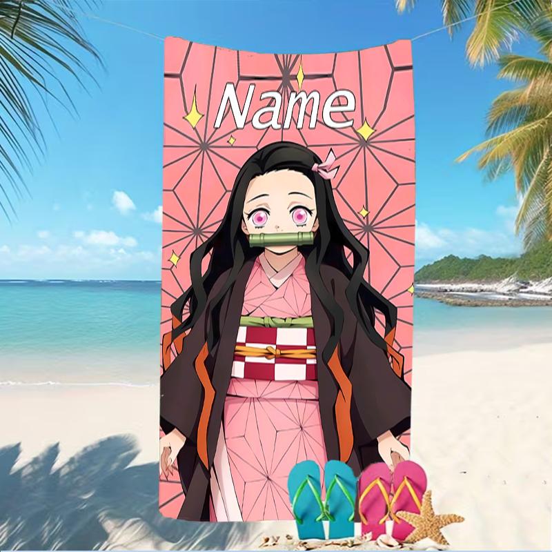 Customizable personalized beach towels Demon Slayer Nezuko themed designs.Suitable for the beach, yoga, sports;ideal as beach accessories
