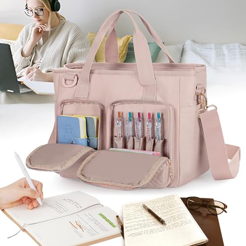 Teamoy Tote Bag, 10 Pockets, A4 Size, D-Ring, and Pen Slot, Large Capacity, Lightweight, Shoulder Bag, Perfect for Commuting, School, or as a Mother's