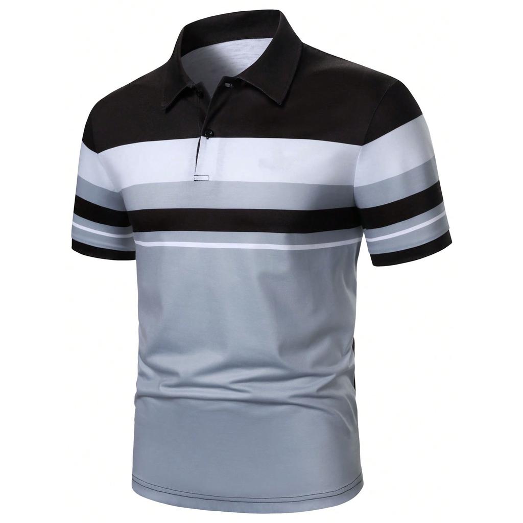 Stylish Striped Short-sleeve Polo Shirt, Comfortable Casual Wear for Daily Use.