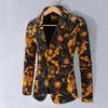 Autumn Men Blazer Fashion Print Turndown Collar Long Sleeve One Button Loose Suit Jacket Streetwear