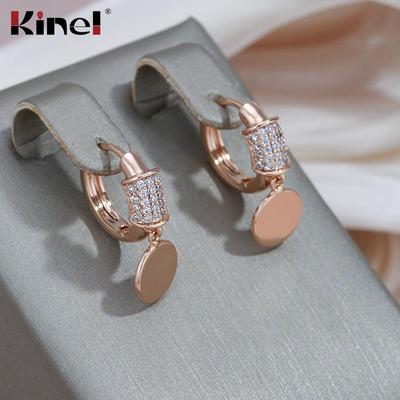 Pendientes colgantes de disco brillante para mujer, joyería de boda de novia con circonita de lujo Kinel