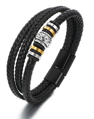 Men' Vintage Embossed Leather Bracelet Dark Brown