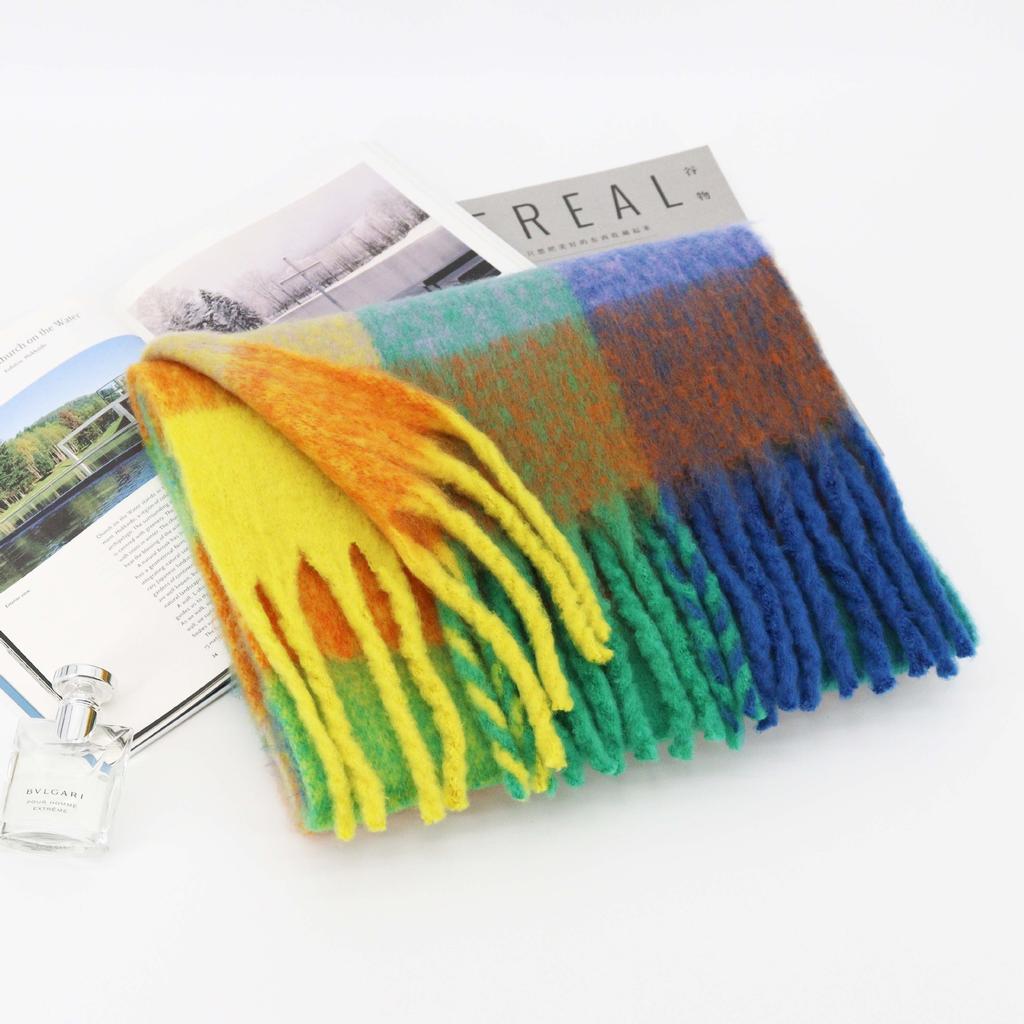 Scarf Women'S Autumn And Winter Premium Color Matching Tassel Mohair Thickened Shawl
