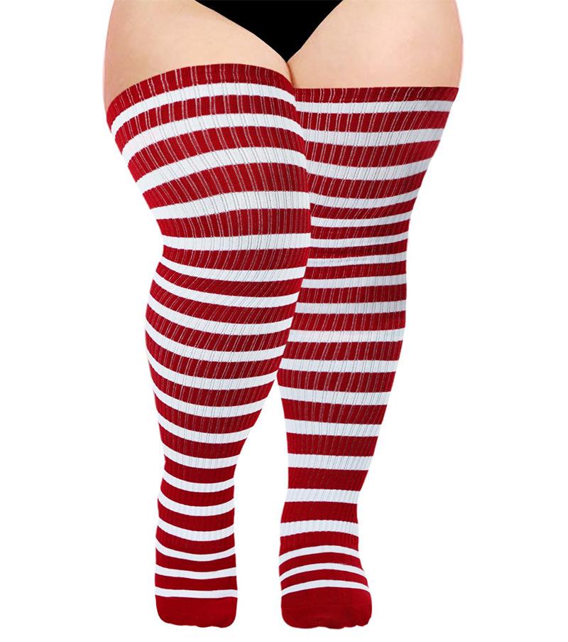 Überknie-Kompressionsstrümpfe mit Streifen in Übergröße - Extra dick für Halloween, Herbst, Winter und Weihnachten