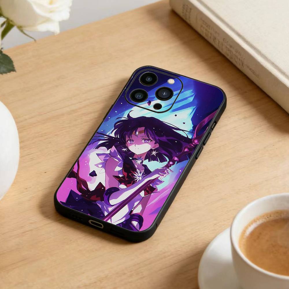 Cartoon E-Sailor M-Moons Phone Case For iPhone17,16,15,14,13,12 Plus,Max Soft Silicone Black Cover