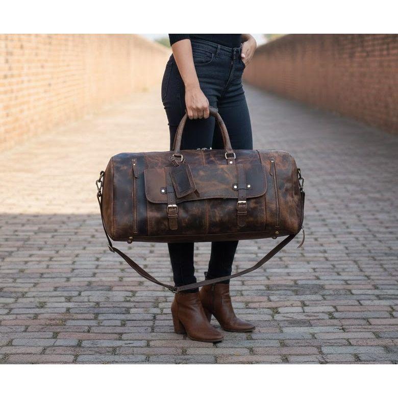 Acheter Sac de sport en cuir véritable de 24 pouces | Sac en cuir de week-end de voyage | Sac de sport de sport pour homme