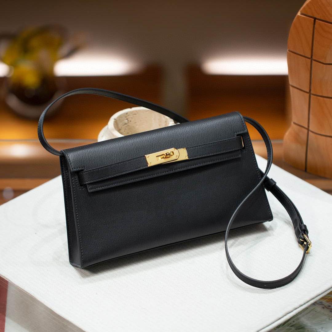 

Armpit bag, goat pattern cowhide horizontal clutch bag, high-end leather baguette single shoulder crossbody women s bag 27.5X5X15.5CM чорний