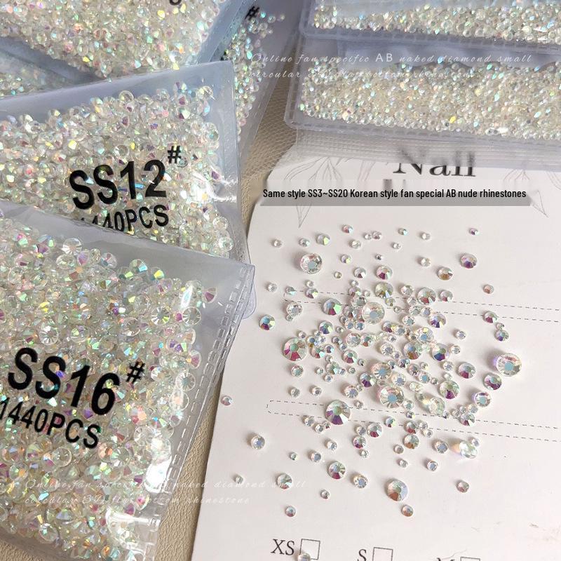 SS3 SS4 King Fan AB Iridescent Small Round Flat-back Rhinestone for DIY Nail Art Accessories