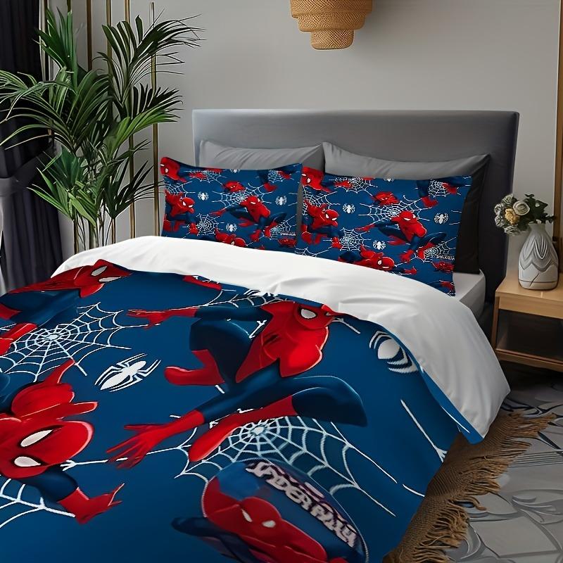 Spider-Man 3-teilig 1 Bettbezug Einteiliges Bettwäsche-Set Comforte Luxus Exquisites Geburtstagsgeschenk 100% Polyester Heimdekoration