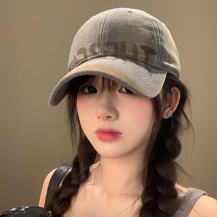 American Retro Letter Gray Baseball Cap Women's Wide Brim Big Face Showing Face Small Cap Versatile Big Head Circumference Hat