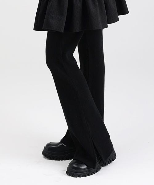 WHEN YOU MOVE Side Slit Waffle Bootcut Elastic Pants Black