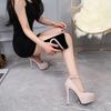 Summer Pumps Women Suede Round Toe Stiletto High Heels Rhinestone Buckle Sandals Party Nightclub Single Shoes