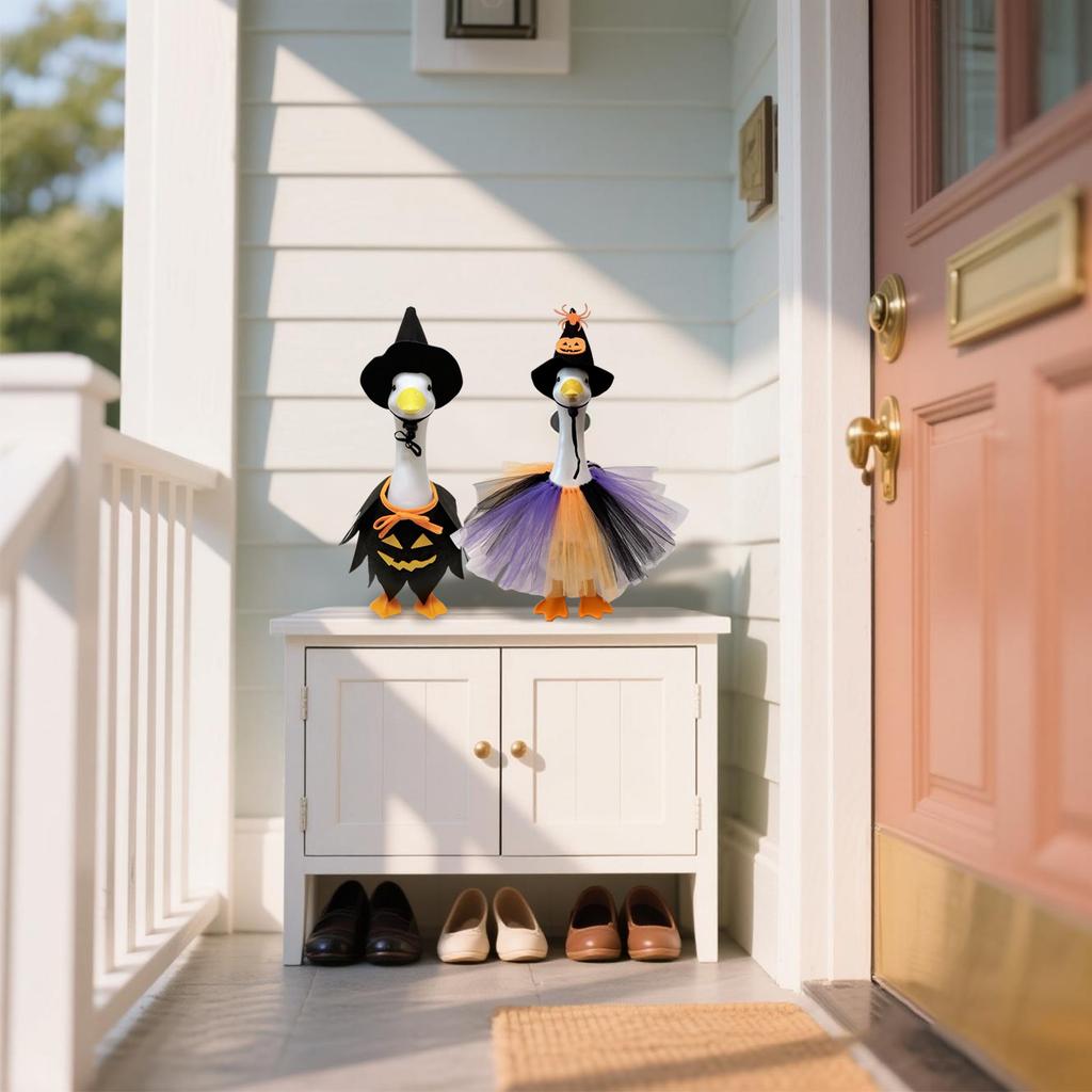 Halloween Outfit Clothes Set, Fall Clothing Dress Up Costume Accessories With Pumpkin Pattern Cape & Hat For 23 Inch Cement Geese Outdoor Porch Yard