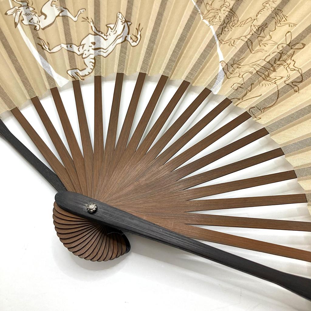 Cotton Large Frog and Rabbit Fan Only [Hanakanzashi] Men's Fan, Choju-giga (Animal Caricatures) Design, 22cm, Fabric, Size, Design, Brown, [Choju