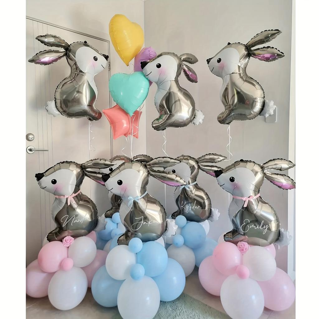 4-Pack of Silver-Gray Cute Rabbit Aluminum Foil Balloons, Helium-Fillable and Suitable for Floating in the Air, Ideal for Birthday Parties an