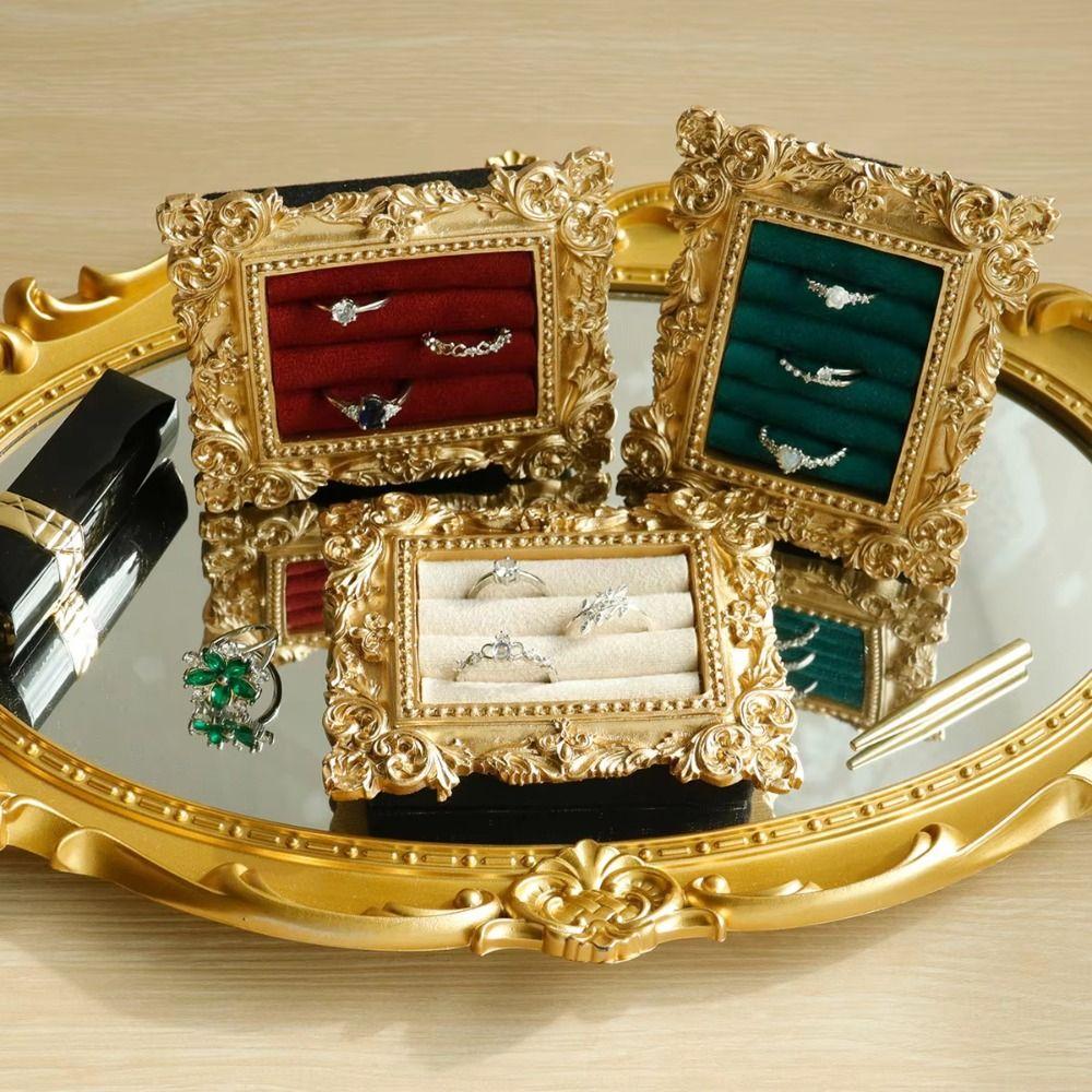 Vintage Gold Ring Display Stand Velvet Organizer Jewelry Display Rack  Photography Props