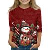 Christmas Day Print Tops For Youth Girls 4-11 Years Round Neck 3/4 Sleeves T-Shirts Trendy Tops Outfit Tees